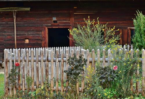 Rustic Wooden Fence with Cottage Garden