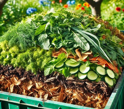 Compost Pile with Green and Brown Layers