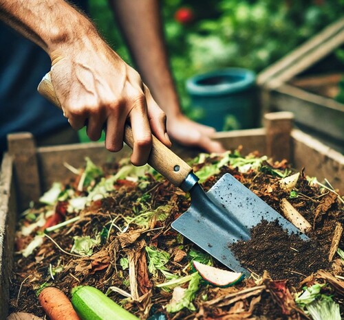 Turning Compost with a Trowel for Efficient Decomposition