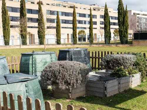 Urban Community Compost Bins in a Green Space