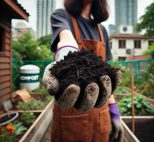 Finished Compost in Urban Garden Setting