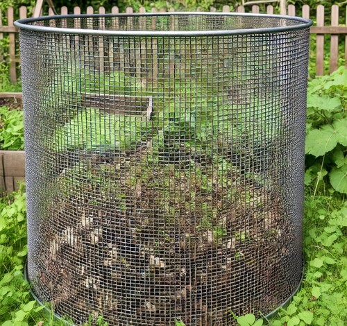 Wire Mesh Compost Bin with Finished Compost