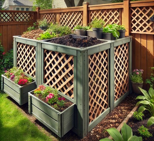 Decorative Compost Bin with Lattice Panels and Planters