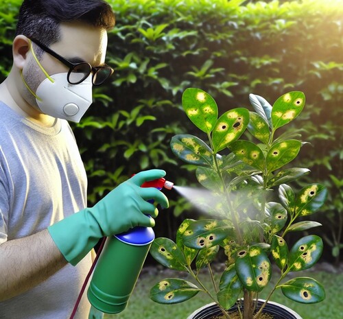 Gardener Spraying Pesticide on Plant in Sunny Garden