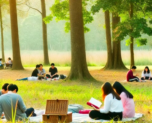 Relaxing in Nature's Shade at a Picnic