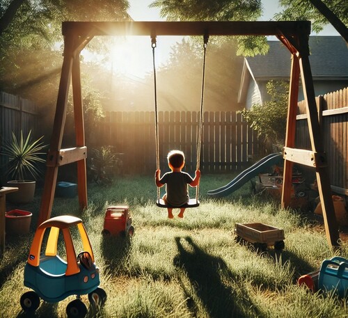 Child Playing on a Backyard Swing Set