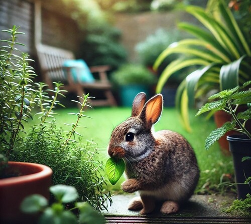 Wild Rabbit Eating Backyard Plants