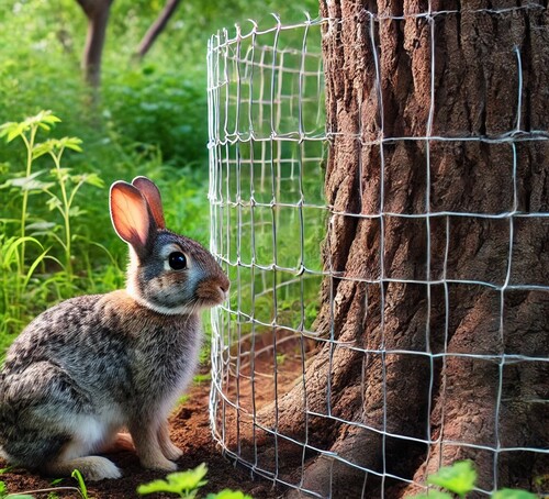 Rabbit Outside Tree Protection Fence