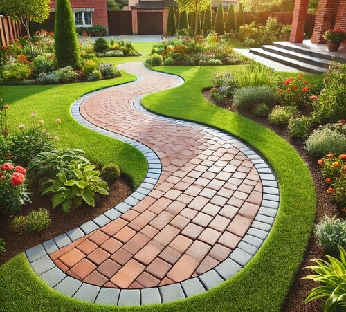 Newly Installed Brick Walkway in Backyard