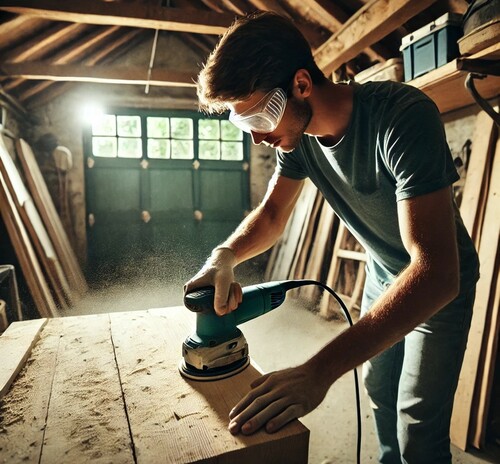 Using a Power Sander in a Garage Workshop