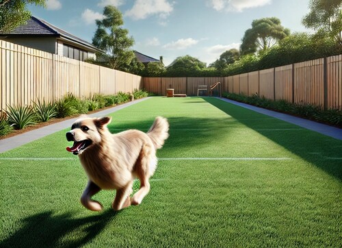 Dog Enjoying a Large Fenced Backyard