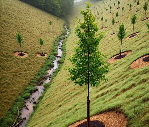 Trees Planted on Slope for Storm Runoff Control