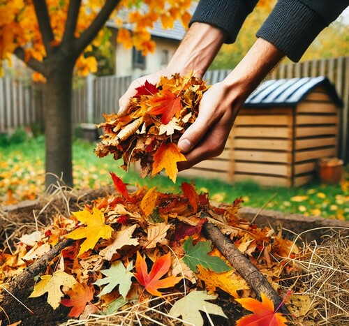 Autumn Leaves Added to Compost Pile for Recycling