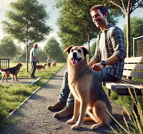 Dog and Owner Relaxing at a Dog Park