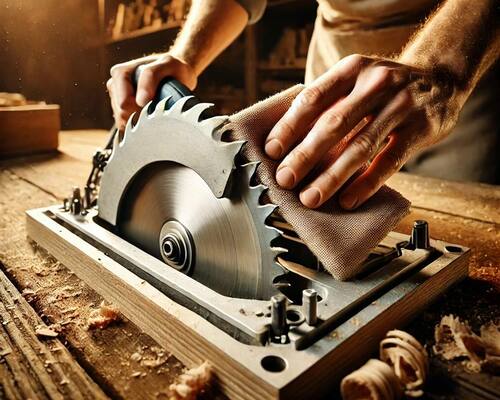 Homeowner Safely Cleaning Circular Saw Blade