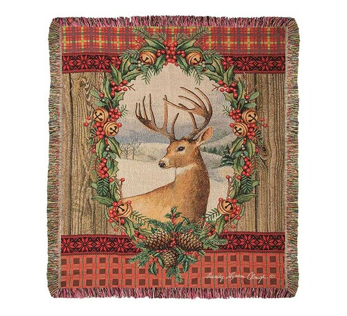 Rustic Deer Holiday Throw Blanket