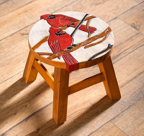 Handcrafted Wooden Stool with Cardinal Design