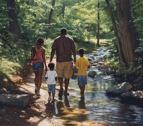 Family Exploring Forest Trails