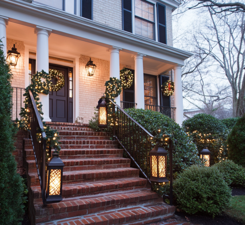 Festive Porch with Lanterns and Garland