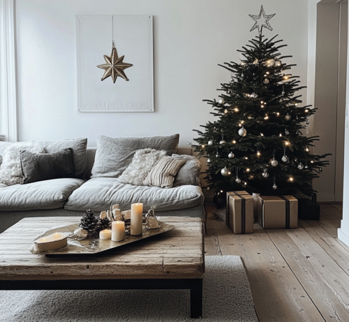 Cozy Living Room With Decorated Christmas Tree