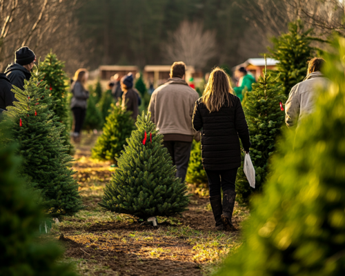 Shoppers at a Christmas Tree Farm