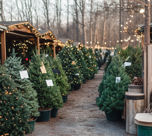 Christmas Tree Farm With Festive Lighting