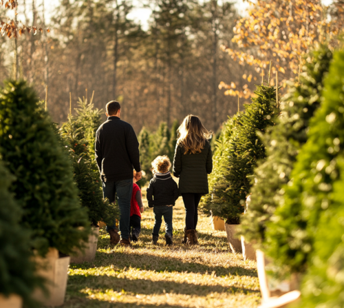 Family Choosing a Christmas Tree Outdoors