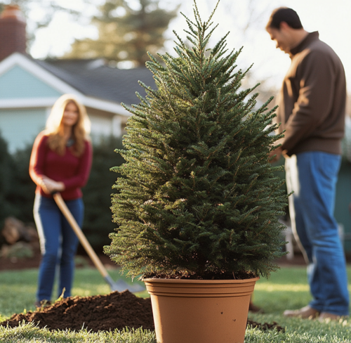 Planting a Potted Christmas Tree