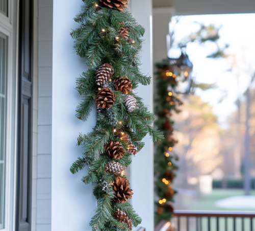 Elegant Pine Garland with Pinecones and Lights