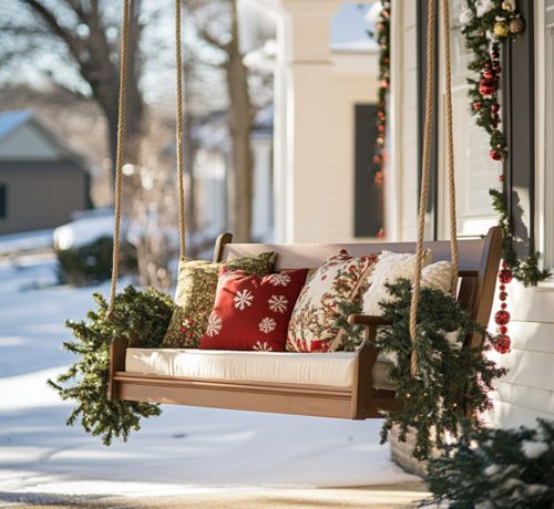 Festive Porch Swing with Holiday Decor