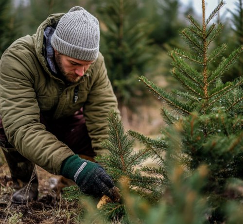 Christmas Tree Farmer Planting Saplings