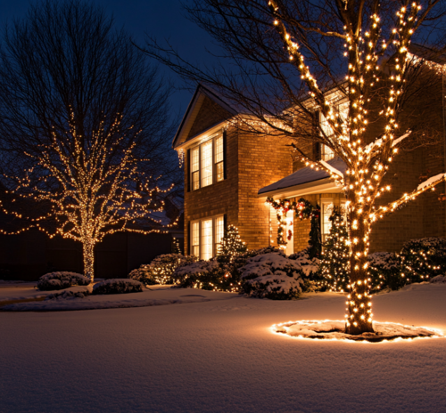 Magical Winter Landscape with Illuminated Trees