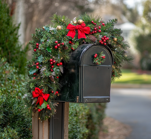 Festive Mailbox Decorated with Christmas Garland