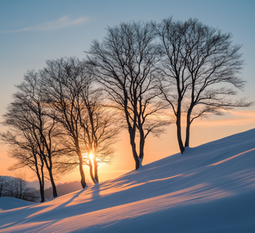 Bare Winter Trees at Sunset