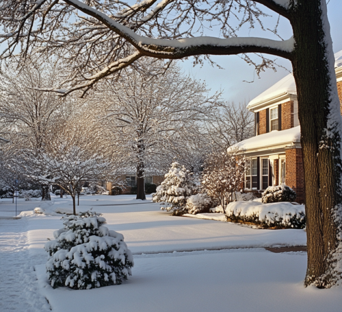 Snow-Covered Suburban Yard