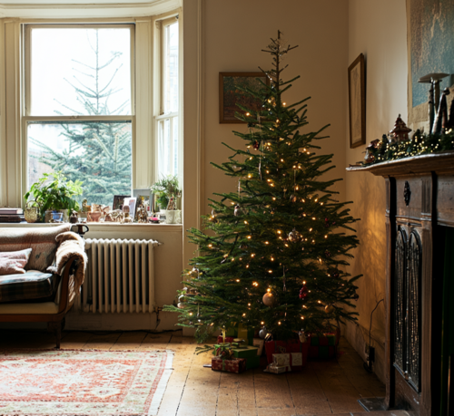 Christmas Tree in Cozy Living Room