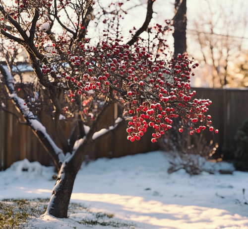 Snow-Dusted Crabapple Tree in Winter