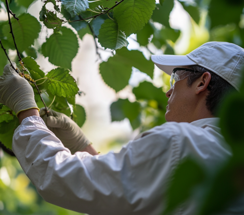 Arborist Inspecting Tree Leaves