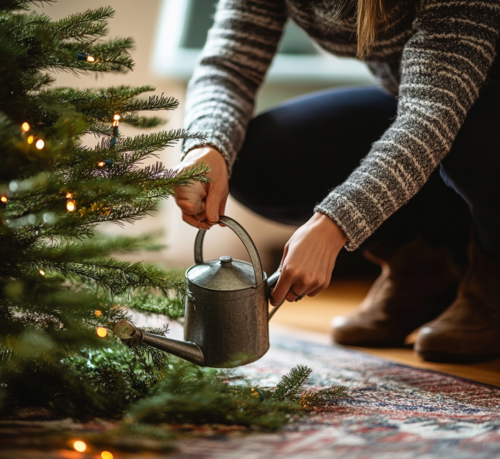 Watering a Christmas Tree Indoors