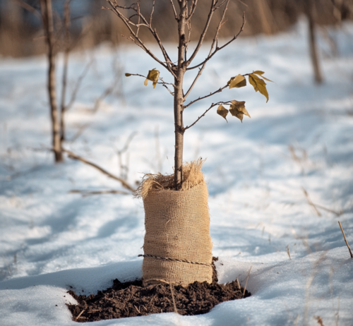 Young Tree Planted for Winter Protection