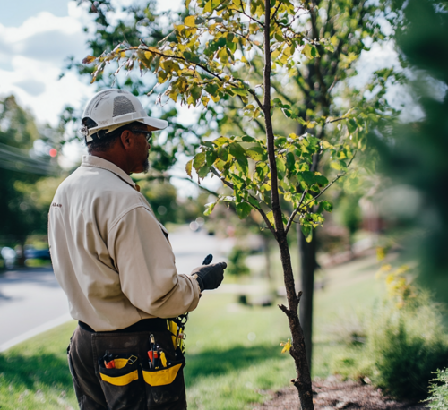 Arborist Inspecting a Young Tree