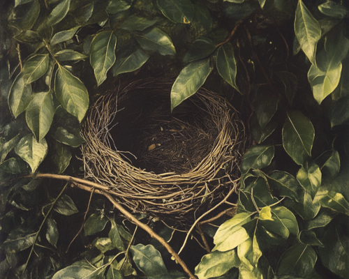 Empty Bird Nest in Dense Foliage