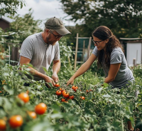 Gardening Team Harvesting Tomatoes