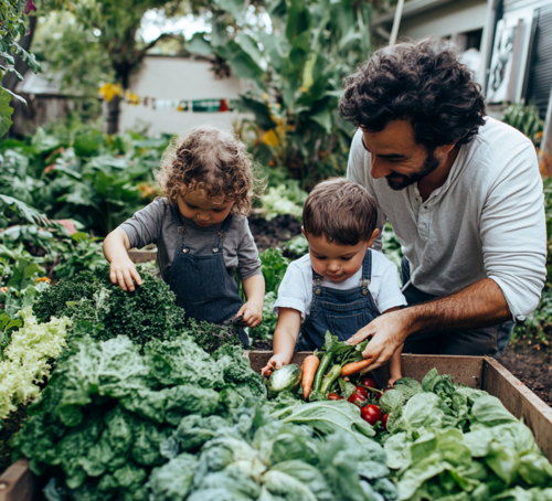 Family Harvesting Vegetables Together