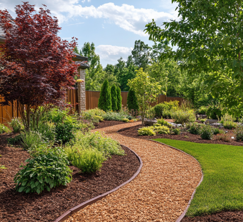 Serene Mulch Walkway in a Lush Garden