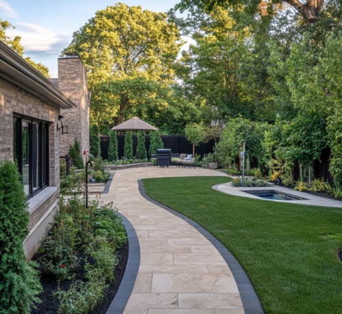 Elegant Stone Walkway in a Modern Backyard