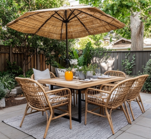 Stylish Outdoor Dining Patio With Rattan Furniture