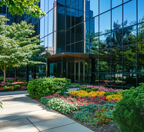 Modern Office Building with Beautiful Landscaping