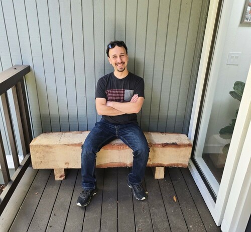 Satisfied Client with Custom-Milled Wood Bench