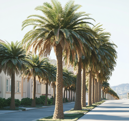 Queen Palm Trees Lining San Francisco Street